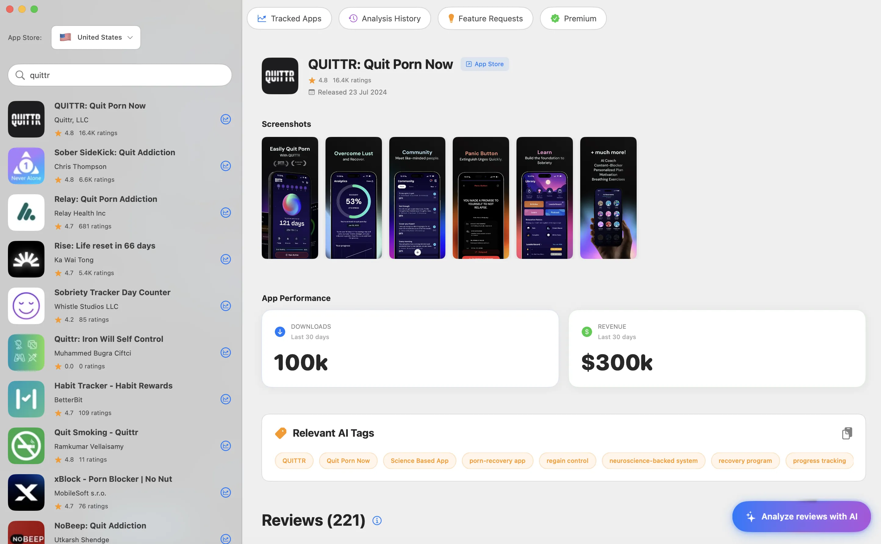 Peter AI app screenshot showing review analysis interface